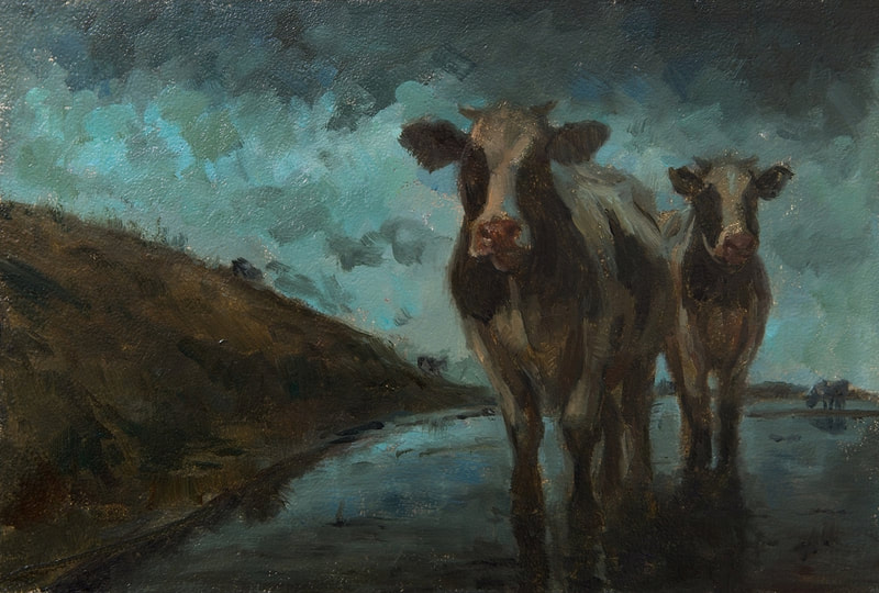 Schilderij met koeien, Haagse School stijl.